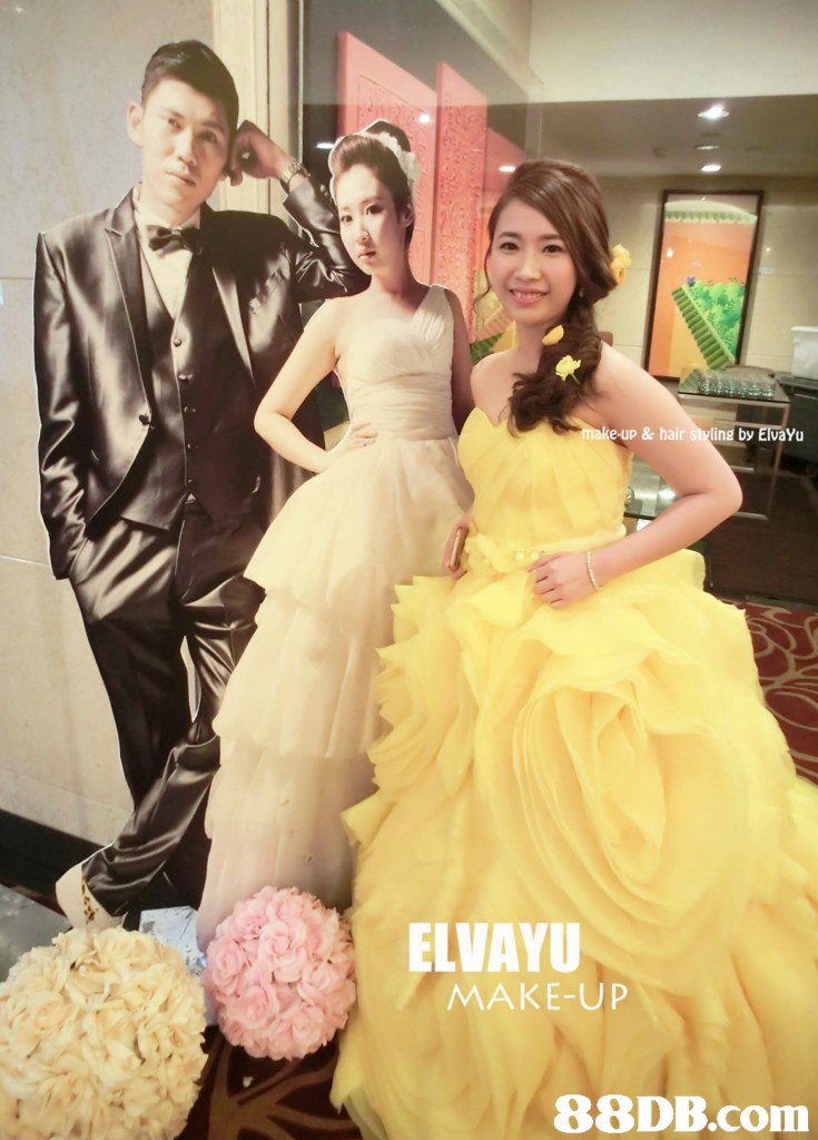 e-up & hair styling by ElvaYu ELVAYU MAKE-UP,gown,wedding dress,bridal clothing,dress,yellow