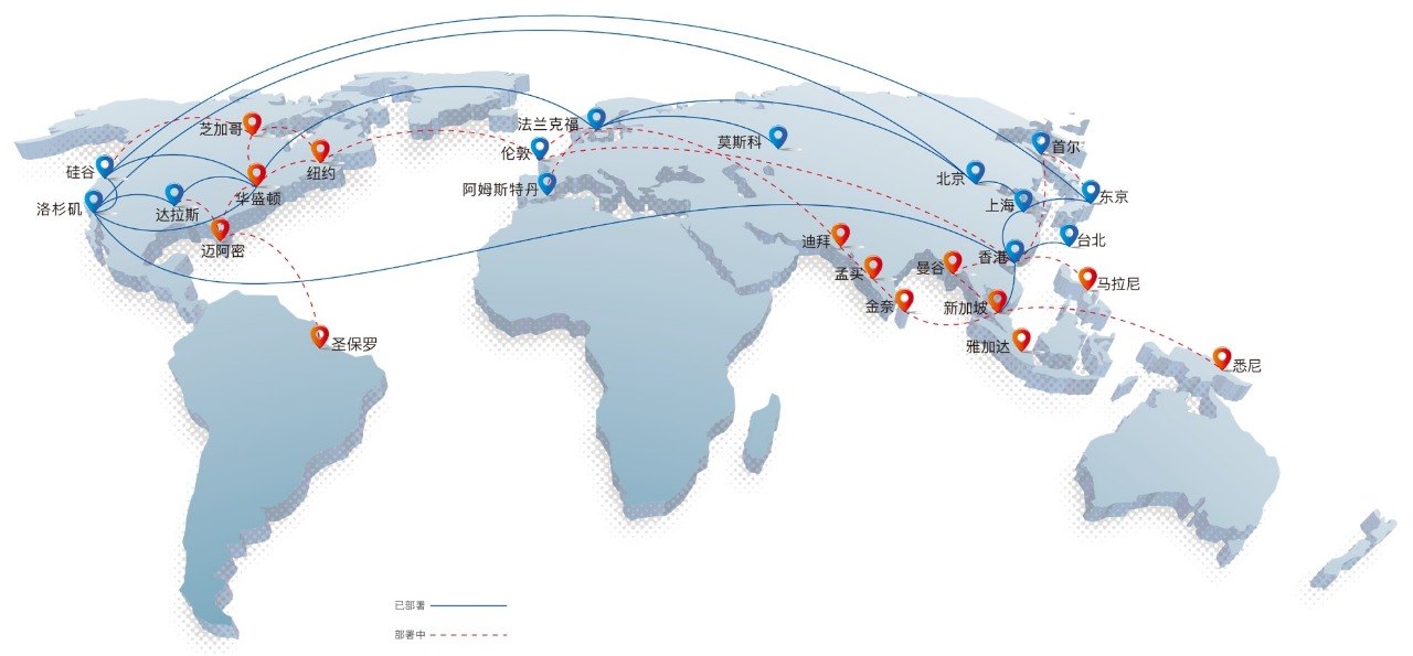 𠹭9- 去兰克 ANT 首尔 伦敦 硅谷 纽约 丬t 阿姆斯特丹 ソ 冻凉. 洛杉矶 上海 达拉斯 迪拜 迈阿密 曼谷 马拉尼 金奈 新加 圣保罗 ,"Q悉尼 已部署 部署中-  Map,World