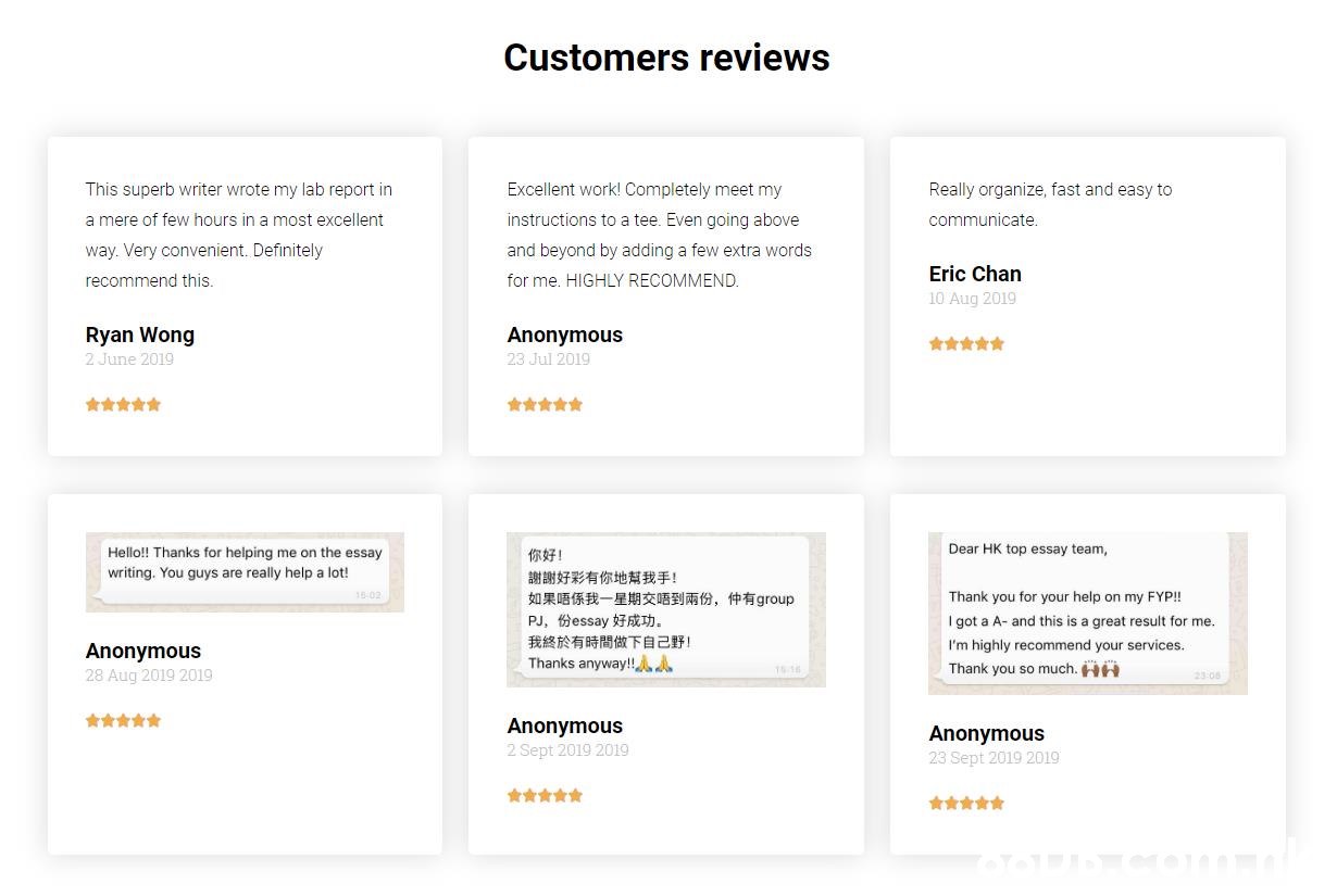 Customers reviews This superb writer wrote my lab report in Excellent work! Completely meet my Really organize, fast and easy to a mere of few hours in a most excellent instructions to a tee. Even going above communicate. way. Very convenient. Definitely and beyond by adding a few extra words Eric Chan for me. HIGHLY RECOMMEND. recommend this. 10 Aug 2019 Ryan Wong Anonymous 23 Jul 2019 2 June 2019 Dear HK top essay team, Hello!! Thanks for helping me on the essay 你好! writing. You guys are really help a lot! 謝謝好彩有你地幫我手! 如果唔係我一星期交唔到兩份,伸有group PJ,份essay好成功。 我終於有時間做下自己野! Thanks anyway!!AA 1802 Thank you for your help on my FYP! I got a A- and this is a great result for me. I'm highly recommend your services. Anonymous Thank you so much. HH 1616 28 Aug 2019 2019 2308 Anonymous 2 Sept 2019 2019 Anonymous 23 Sept 2019 2019 *****,Text,Font,Line,